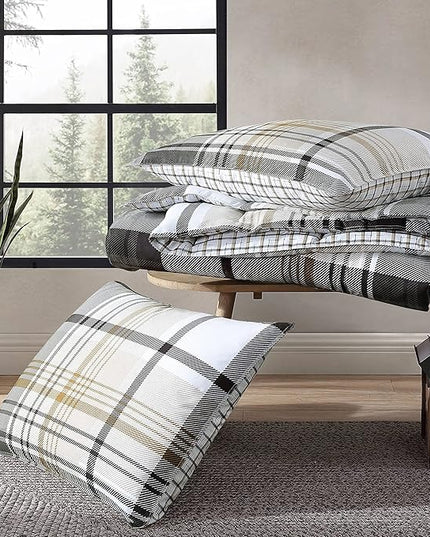 Eddie Bauer - King Comforter Set, Plaid Reversible Bedding, Stylish & Warm Home Decor (Normandy Grey, King),Grey/White/Beige - LeafyLoom