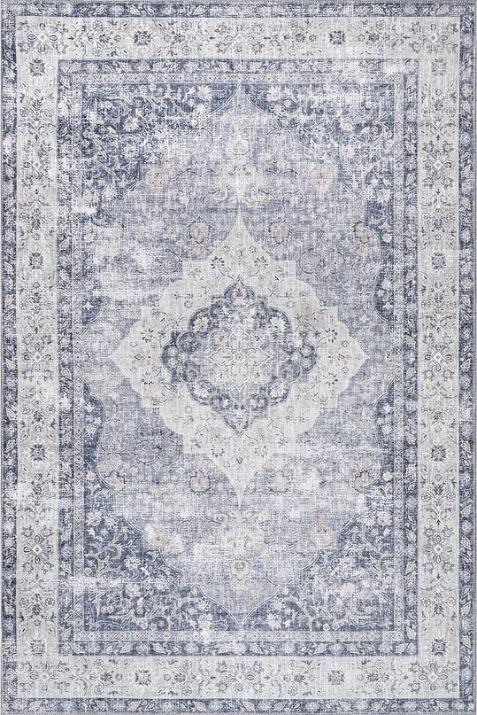 nuLOOM Elsa Floral Blossom Machine Washable Ultra Thin Area Rug, 4' x 6', Blue - LeafyLoom
