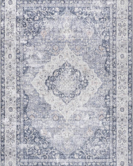 nuLOOM Elsa Floral Blossom Machine Washable Ultra Thin Area Rug, 5x8, Blue - LeafyLoom
