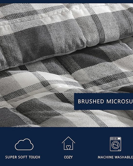 Nautica- Twin XL Comforter Set, Reversible Microsuede Bedding with Matching Sham(s), Casual Home Decor (Crossview Plaid Charcoal, Twin XL) - LeafyLoom