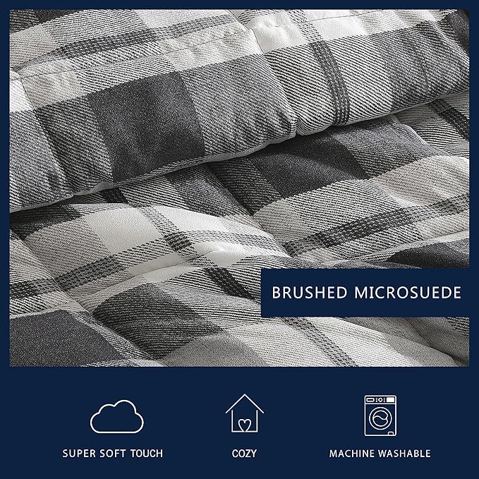 Nautica- Twin XL Comforter Set, Reversible Microsuede Bedding with Matching Sham(s), Casual Home Decor (Crossview Plaid Charcoal, Twin XL) - LeafyLoom