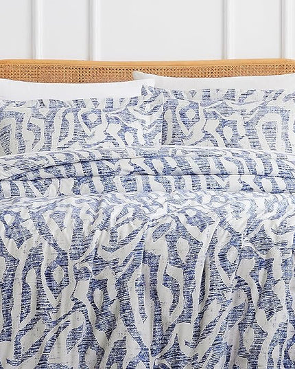 Southshore Fine Living, Inc. Oversized King Comforter Bedding Set, Down Alternative filling, modern Abstract bedding set, King/Cal King Comforter & Matching Shams, Blue Khari - LeafyLoom