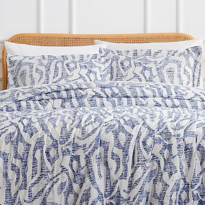 Southshore Fine Living, Inc. Oversized Twin Comforter Bedding Set, Down Alternative Comforter Bedspread, Abstract Print Comforter, Twin or Twin XL Comforter with Matching Sham, Blue Khari - LeafyLoom