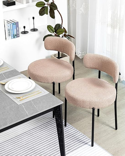 DYHOME Kitchen Chairs Mid-Century Modern Dining Chairs Set of 2, Kitchen Dining Room Chairs, Boucle Upholstered Wishbone Dining Chair, Camel Color - LeafyLoom