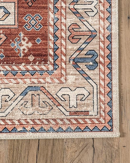 nuLOOM Órla Tribal Bordered Machine Washable Ultra Thin Area Rug, 5' x 8', Rust - LeafyLoom