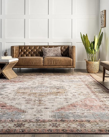 nuLOOM Emani Machine Washable Medallion Ultra Thin Area Rug, 4' x 6', Multi - LeafyLoom