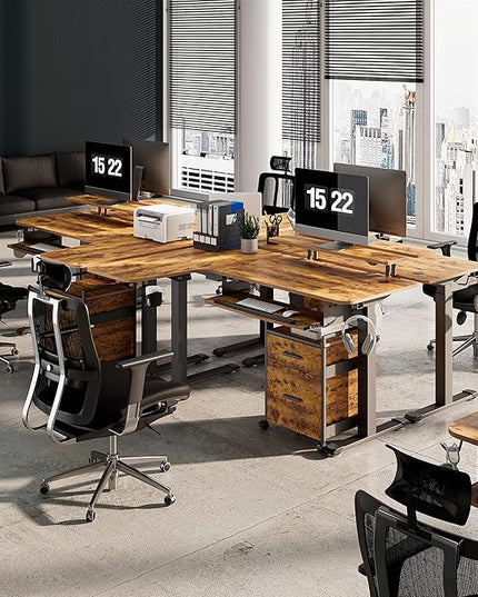 EUREKA ERGONOMIC Standing Desk with Keyboard Tray, Computer Desk, 61" L Shaped Electric Adjustable Height Desk w Monitor Stand LED, Corner Sit Stand Desk Gaming Desk, Dual Motor,Right/Rustic Brown - LeafyLoom