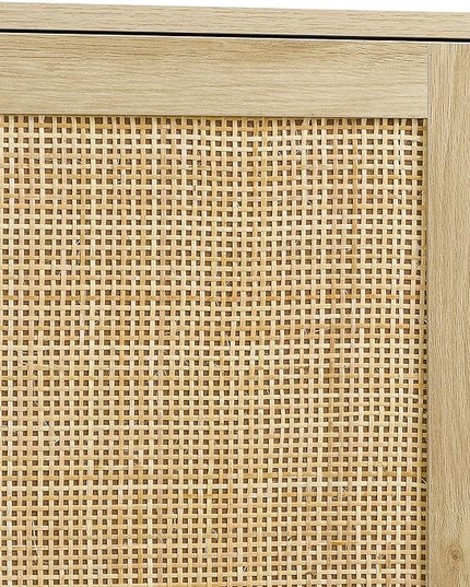 Finnhomy Sideboard Buffet Kitchen Storage Cabinet with Rattan Decorated Doors, Dining Room, Hallway, Cupboard Console Table, Liquor / Accent Cabinet, 31.5X 15.8X 34.6 Inches, Natural - LeafyLoom