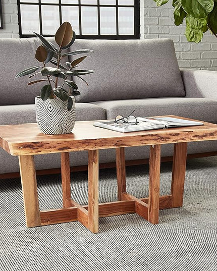 Alaterre Furniture Berkshire Live Edge Solid Wood 42 inch Coffee Table, Natural - LeafyLoom
