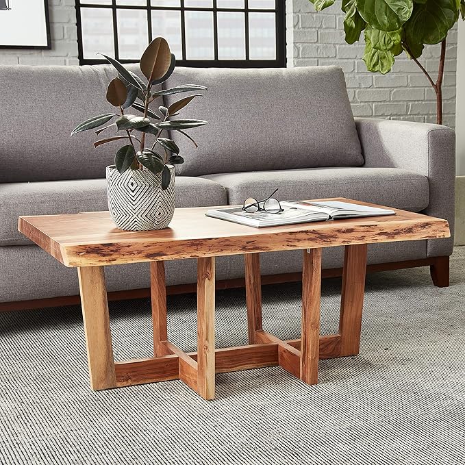 Alaterre Furniture Berkshire Live Edge Solid Wood 42 inch Coffee Table, Natural - LeafyLoom