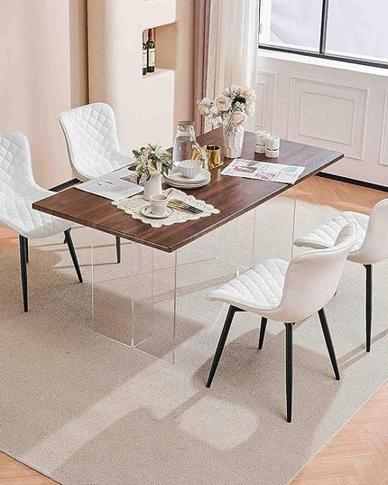 YOUTASTE White Dining Chairs Set of 2 Mid Century Modern Kitchen Chairs PU Leather Armless Upholstered Accent Dinner Chair with Back Metal Legs for Guest Reception Waiting Living Room - LeafyLoom