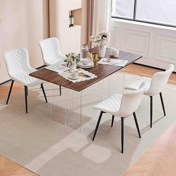 YOUTASTE White Dining Chairs Set of 2 Mid Century Modern Kitchen Chairs PU Leather Armless Upholstered Accent Dinner Chair with Back Metal Legs for Guest Reception Waiting Living Room - LeafyLoom