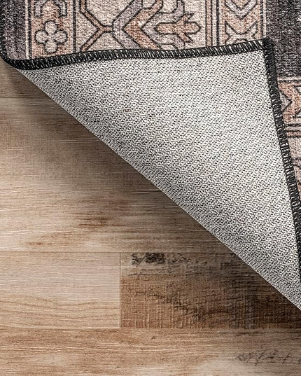 nuLOOM Mollie Machine Washable Traditional Border Ultra Thin Area Rug, 5' x 8', Charcoal - LeafyLoom
