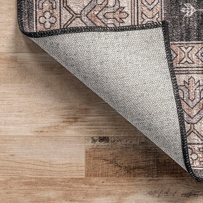 nuLOOM Mollie Machine Washable Traditional Border Ultra Thin Area Rug, 5' x 8', Charcoal - LeafyLoom