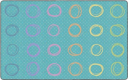 Flagship Carpets Smiley Circle Sampler Abstract Educational Area Rug for Kids Room Seating Décor, Children's Classroom, Play Carpet for Teaching and Playroom, Seats 24, 7'6"x12', Blue & Multi - LeafyLoom