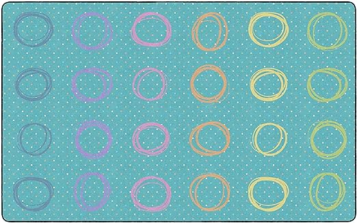 Flagship Carpets Smiley Circle Sampler Abstract Educational Area Rug for Kids Room Seating Décor, Children's Classroom, Play Carpet for Teaching and Playroom, Seats 24, 7'6"x12', Blue & Multi - LeafyLoom