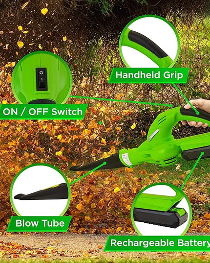 Serenlife Lightweight Cordless Leaf Blower - 18V, 55 MPH Air Speed - Perfect for Decks, Gutter Cleaning, Snow & Small Yards - Rechargeable Battery & Charger Included - Charge Time 4 Hours - Only 5 lbs - LeafyLoom