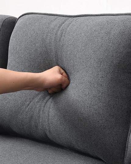 114.2" Linen Upholstered Sofa with Consoleand 2 USB Ports Wired or Wirelessly Charged,Modern 4-Seat Couches W/ 4 Pillows and Two Cupholders,for Living Room,Apartment,Dark Grey - LeafyLoom