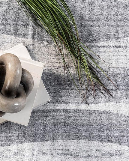 nuLOOM Kami Abstract Curves Machine Washable Ultra Thin Area Rug, 3' x 5', Light Grey - LeafyLoom