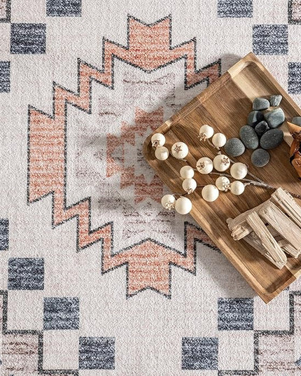 nuLOOM Leighton Machine Washable Southwestern Medallion Ultra Thin Area Rug, 5' x 8', Peach - LeafyLoom