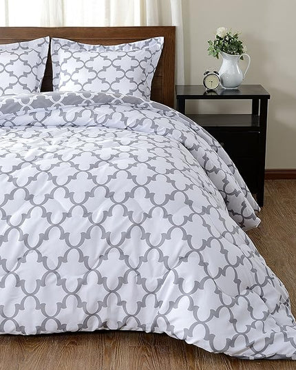downluxe Printed Twin Comforter Set - Grey Twin Comforter, Soft Bedding Sets for All Seasons -2 Pieces - 1 Comforter (66"x92") and 1 Pillow Sham(20"x26") - LeafyLoom
