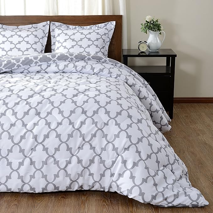 downluxe Printed Twin Comforter Set - Grey Twin Comforter, Soft Bedding Sets for All Seasons -2 Pieces - 1 Comforter (66"x92") and 1 Pillow Sham(20"x26") - LeafyLoom