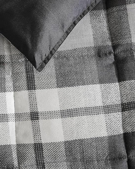 Nautica- Queen Comforter Set, Reversible Microsuede Bedding with Matching Sham(s), Casual Home Decor (Crossview Plaid Charcoal, Queen) - LeafyLoom