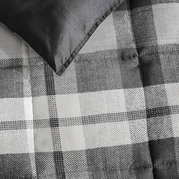 Nautica- Twin XL Comforter Set, Reversible Microsuede Bedding with Matching Sham(s), Casual Home Decor (Crossview Plaid Charcoal, Twin XL) - LeafyLoom