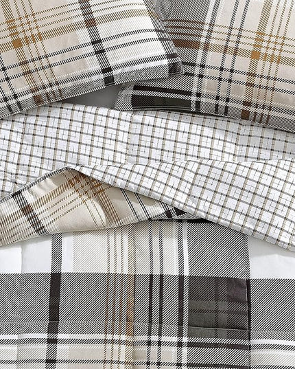 Eddie Bauer - King Comforter Set, Plaid Reversible Bedding, Stylish & Warm Home Decor (Normandy Grey, King),Grey/White/Beige - LeafyLoom