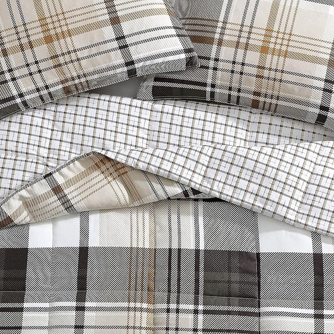 Eddie Bauer - King Comforter Set, Plaid Reversible Bedding, Stylish & Warm Home Decor (Normandy Grey, King),Grey/White/Beige - LeafyLoom