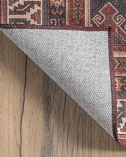 nuLOOM Kathryn Machine Washable Traditional Rustic Ultra Thin Area Rug, 8' x 10', Red - LeafyLoom