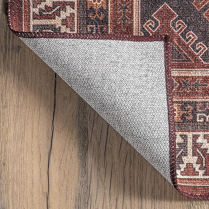 nuLOOM Kathryn Machine Washable Traditional Rustic Ultra Thin Area Rug, 8' x 10', Red - LeafyLoom