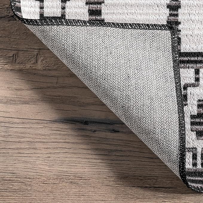nuLOOM Elsy Modern Tribal Machine Washable Ultra Thin Area Rug, 8' x 10', Ivory - LeafyLoom