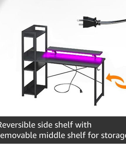 Gaming Desk with Power Outlets & Music Strip Lights,47In Reversible Computer Desk with Storages Shelves,Wooden Drawer& CPU Stand, PC Laptop Table with Large Monitor Stand for Home Office TREETALK