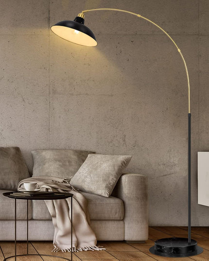 Arc Floor Lamp for Living Room, Marble Base Standing Lamp - Black Gold Floor Lamps with 360° Rotatable Arm, Industrial Tall Lamp Metal Material, Reading Lamp for Bedroom Couch Sofa Desk FILIYANO