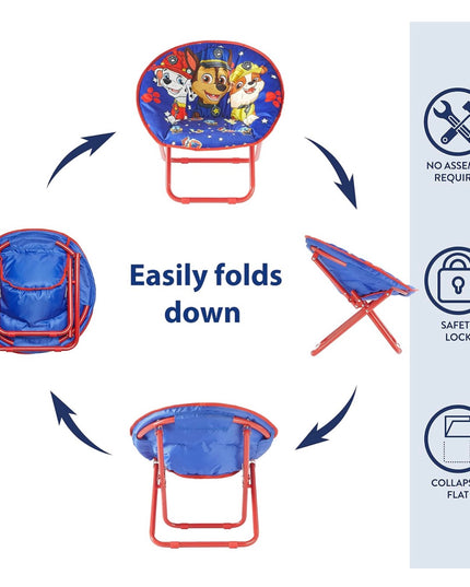 Paw Patrol Chase, Rubble and Marshall Toddler 19” Folding Saucer™ Chair with Metal Frame, Ages 3+