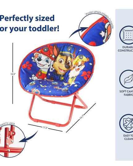 Paw Patrol Chase, Rubble and Marshall Toddler 19” Folding Saucer™ Chair with Metal Frame, Ages 3+