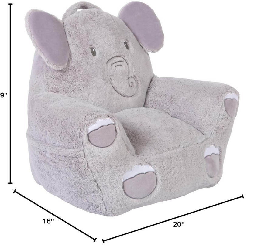 Trend Lab Elephant Toddler Chair Plush Character Kids Chair Comfy Furniture Pillow Chair for Boys and Girls, 21 x 19 x 19 inches TrendLab